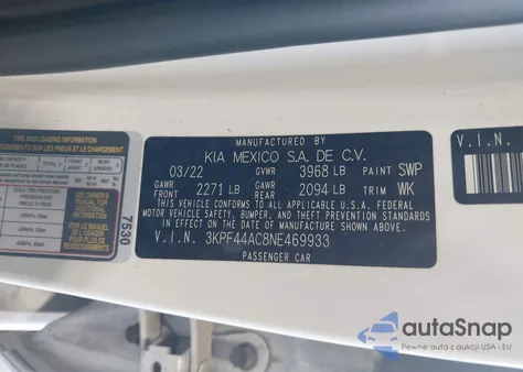 2022 Kia Forte Gt z USA, uszkodzony, nr VIN 3KPF44AC8NE469933